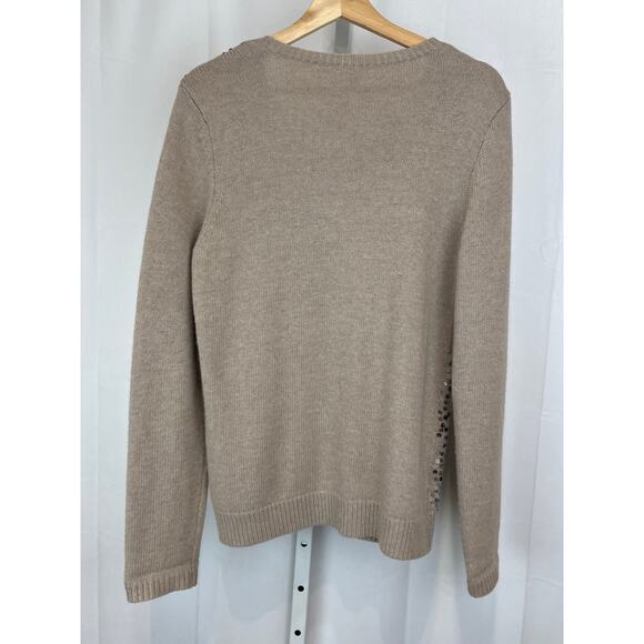 ANN TAYLOR Sequin Cardigan Sweater Embellished Wool Angora Cashmere Beige Tan L - Picture 2 of 8
